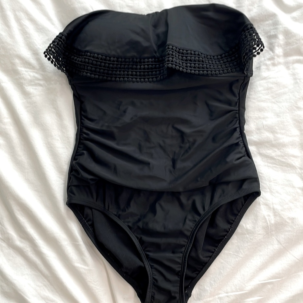 Black one piece swimsuit bandeau womens S
